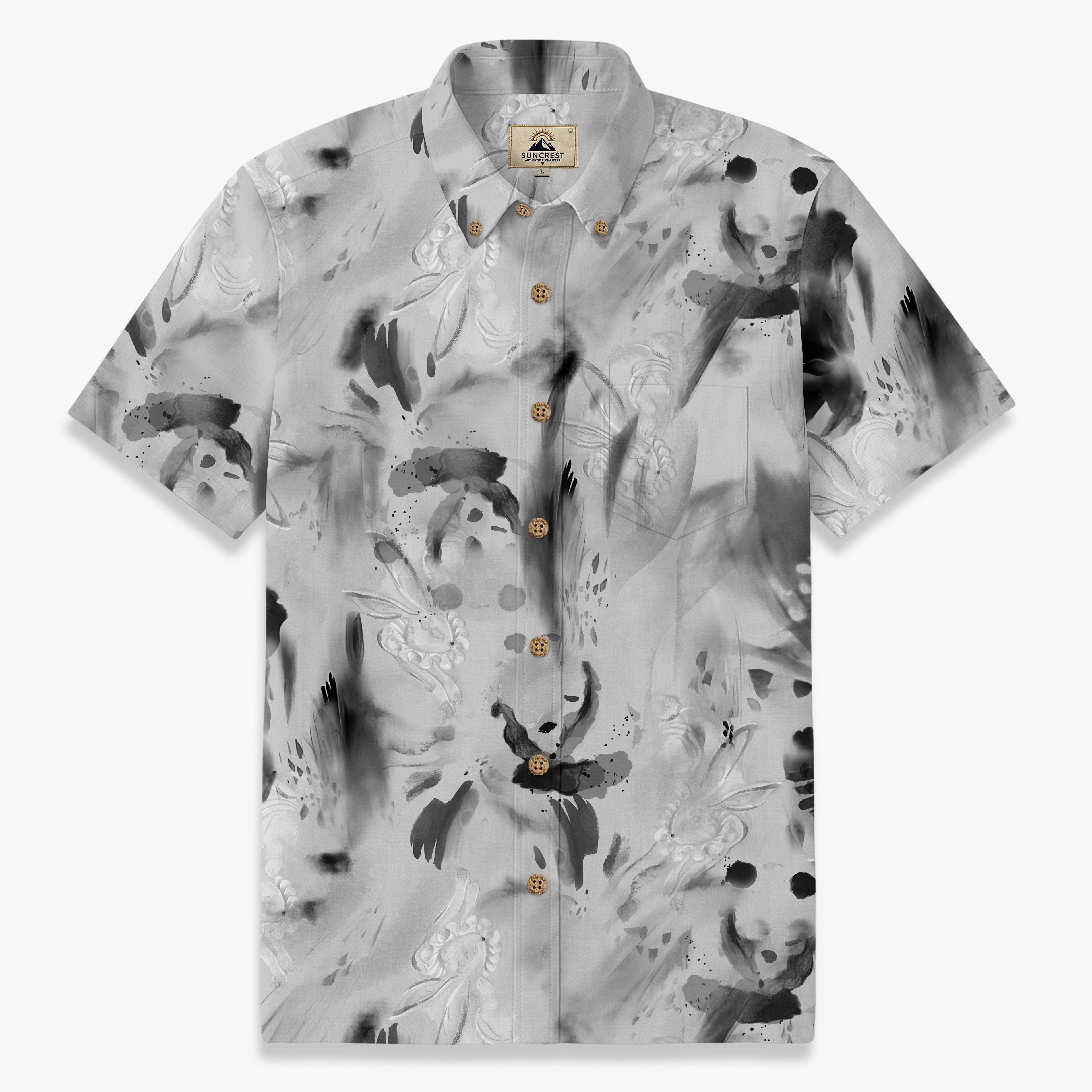 Ink Wash Rabbit Print Hawaiian Shirt for Men front view