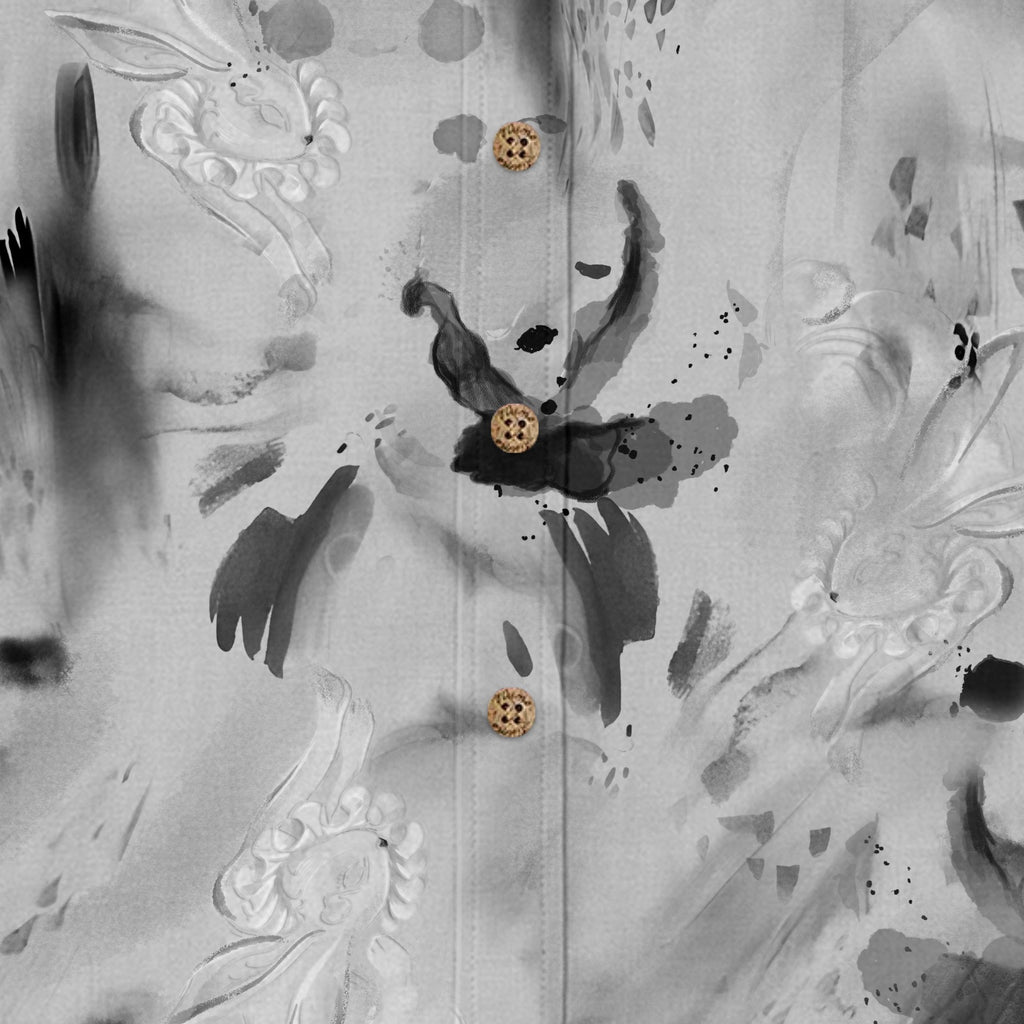 Ink Wash Rabbit Print Hawaiian Shirt for Men hem and side seam detail