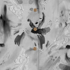Ink Wash Rabbit Print Hawaiian Shirt for Men hem and side seam detail