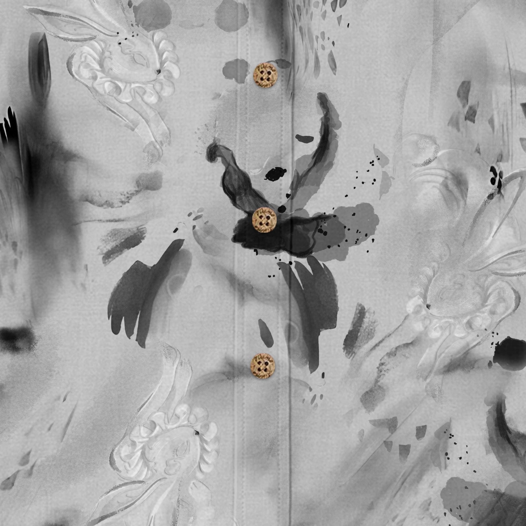 Ink Wash Rabbit Print Hawaiian Shirt for Men hem and side seam detail