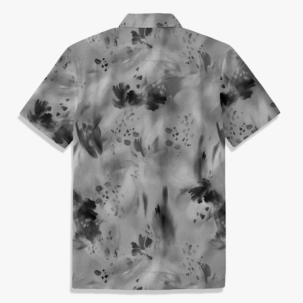 Smoke Brushstroke Abstract Hawaiian Shirt for Men back view