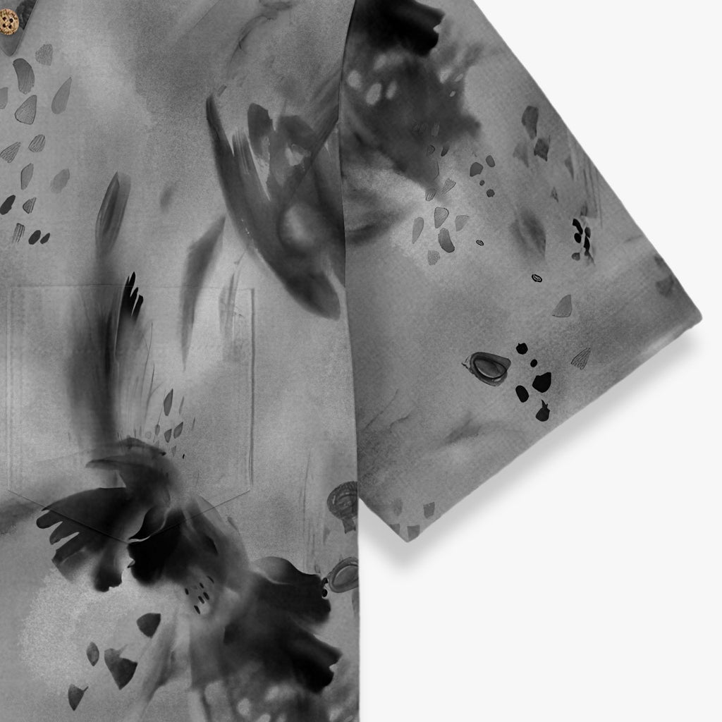 Smoke Brushstroke Abstract Hawaiian Shirt for Men sleeve and fabric detail