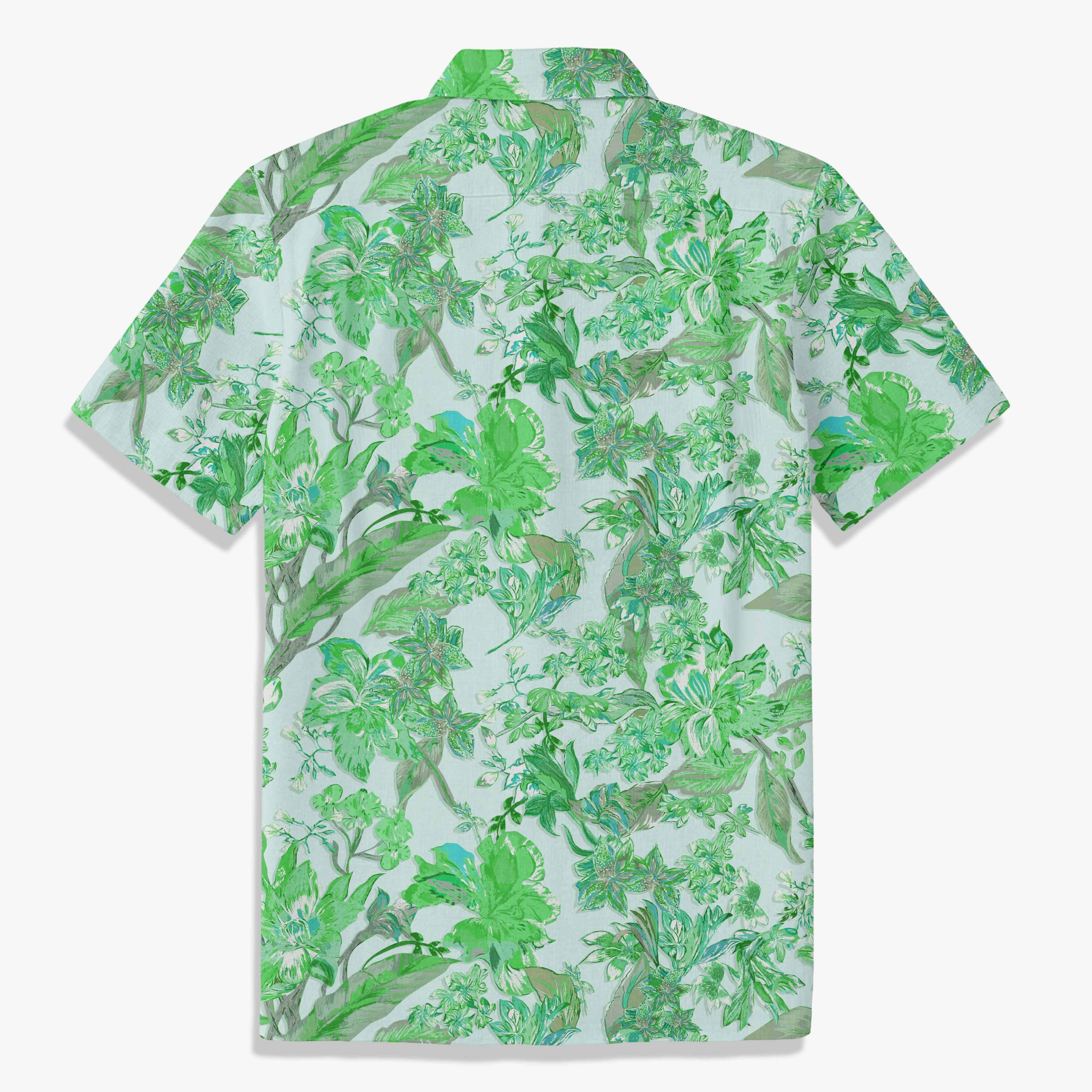 Spring Botanical Leaves Hawaiian Shirt for Men back view