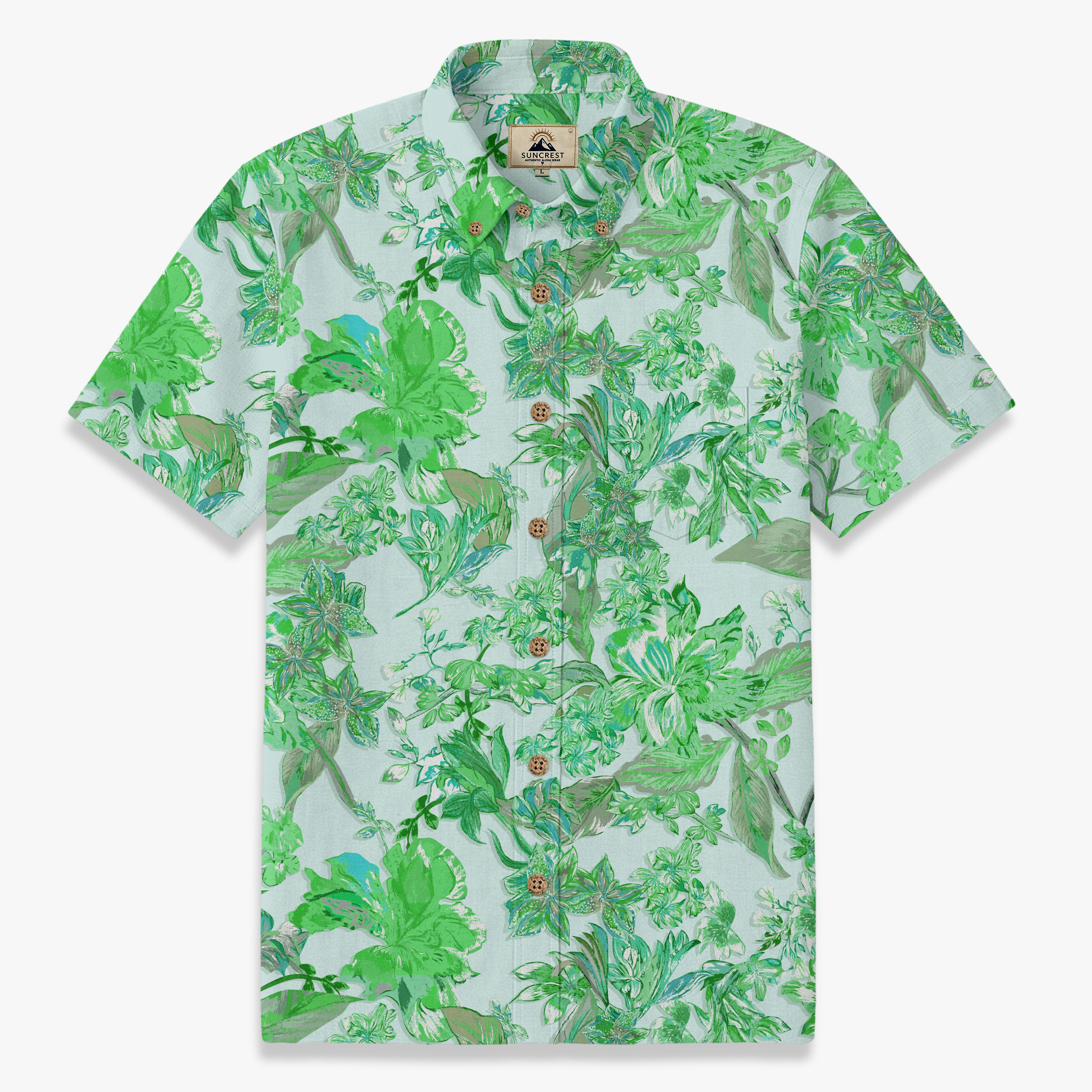 Spring Botanical Leaves Hawaiian Shirt for Men front view