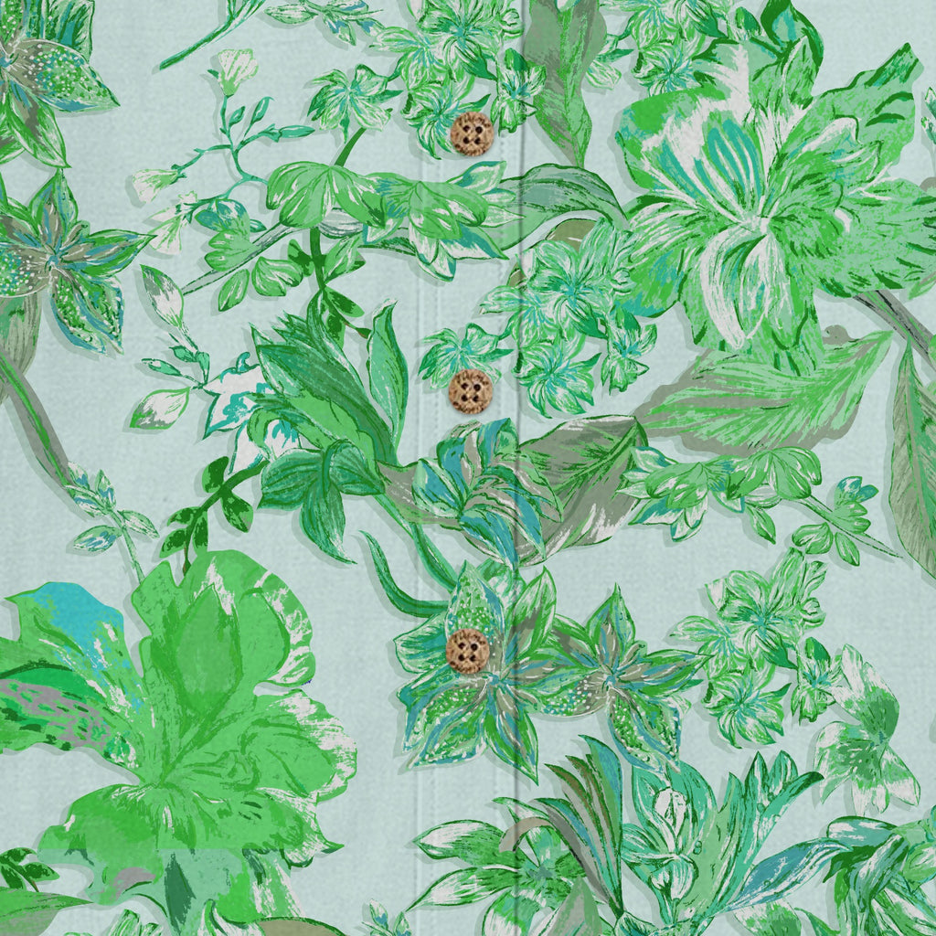 Spring Botanical Leaves Hawaiian Shirt for Men hem and side seam detail