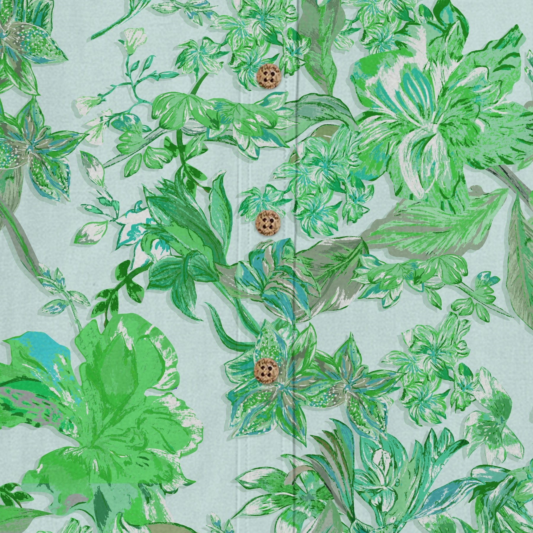 Spring Botanical Leaves Hawaiian Shirt for Men hem and side seam detail
