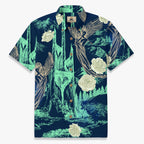 Navy Angel Garden Graphic Hawaiian Shirt front view